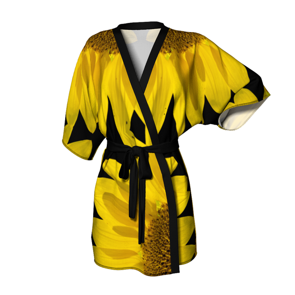 Kimono robe with sunflower design