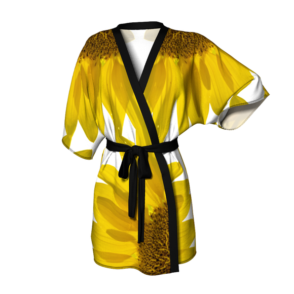 Kimono robe with sunflower design