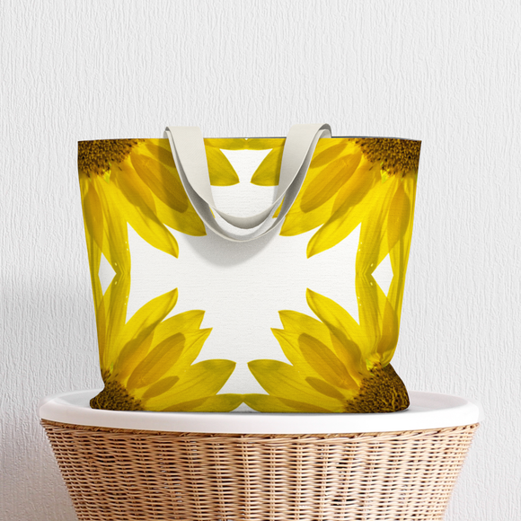 Canvas market tote bag with sunflower design
