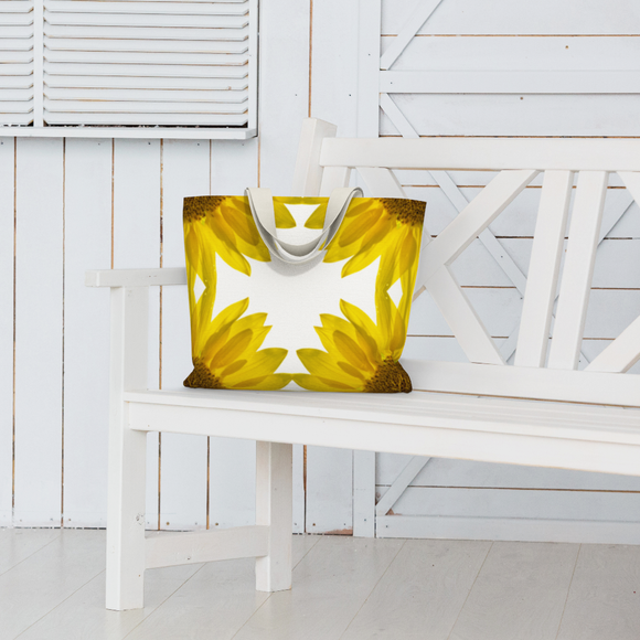 Canvas market tote bag with sunflower design