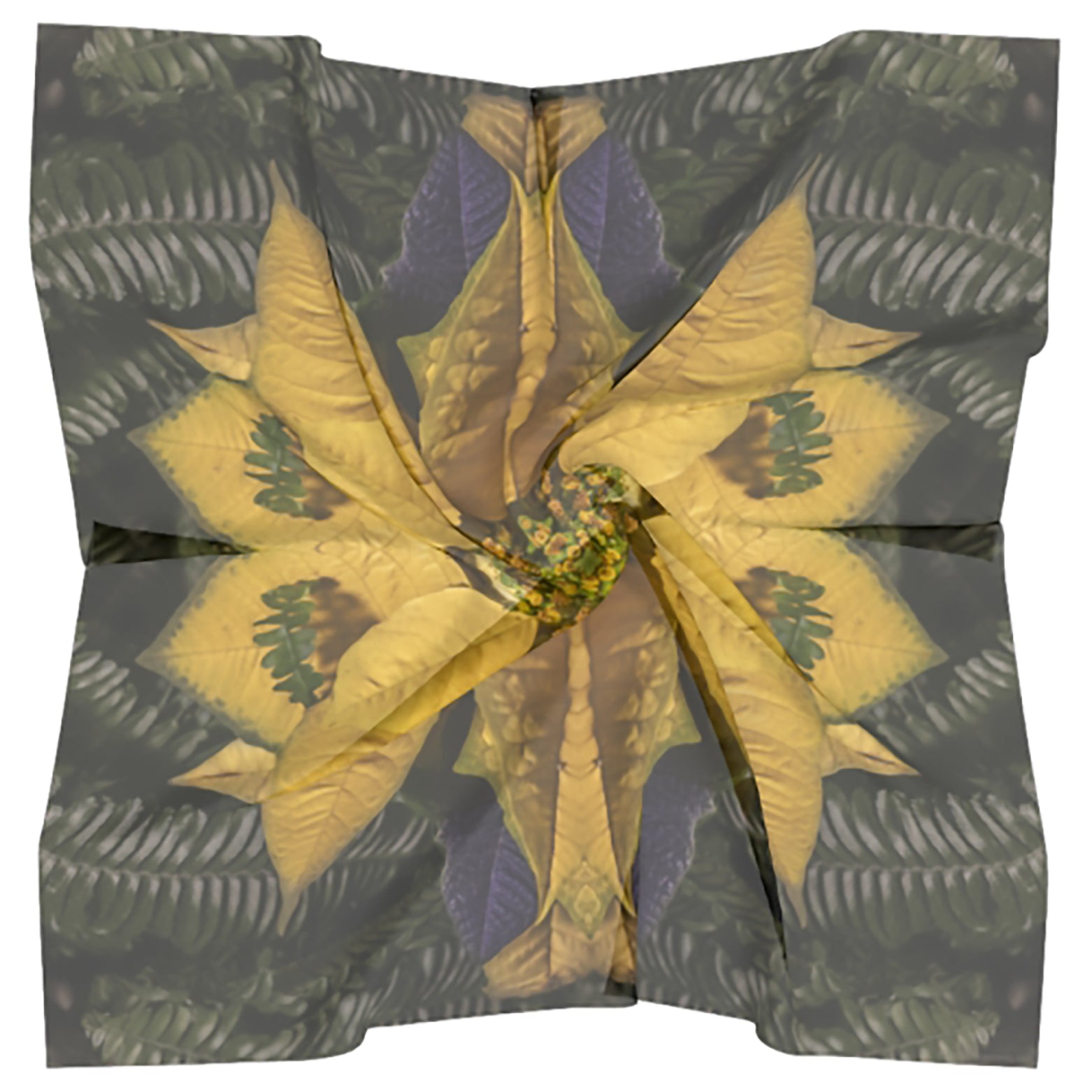 Square scarf with a yellow poinsettia design