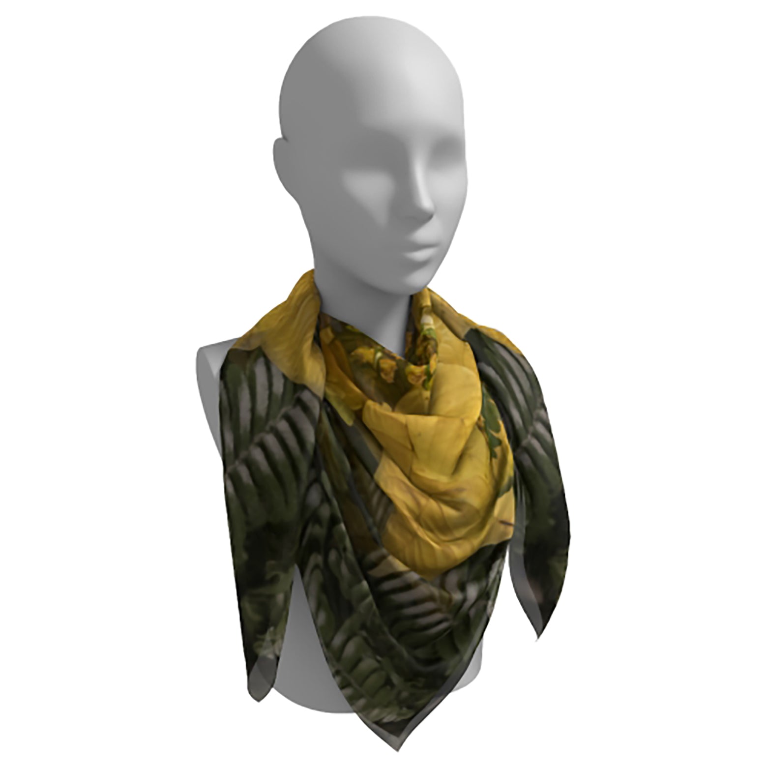 Square scarf with a yellow poinsettia design