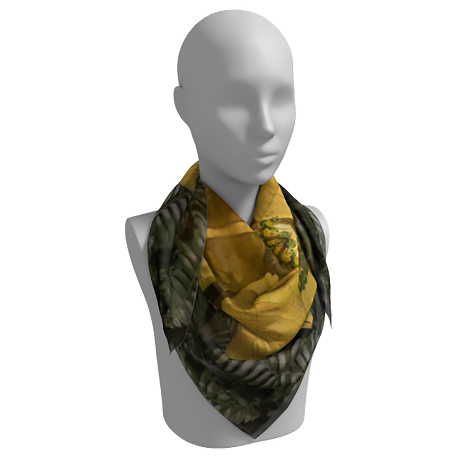 Square scarf with a yellow poinsettia design