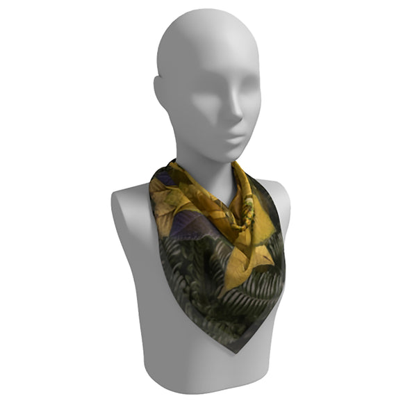 Square scarf with a yellow poinsettia design