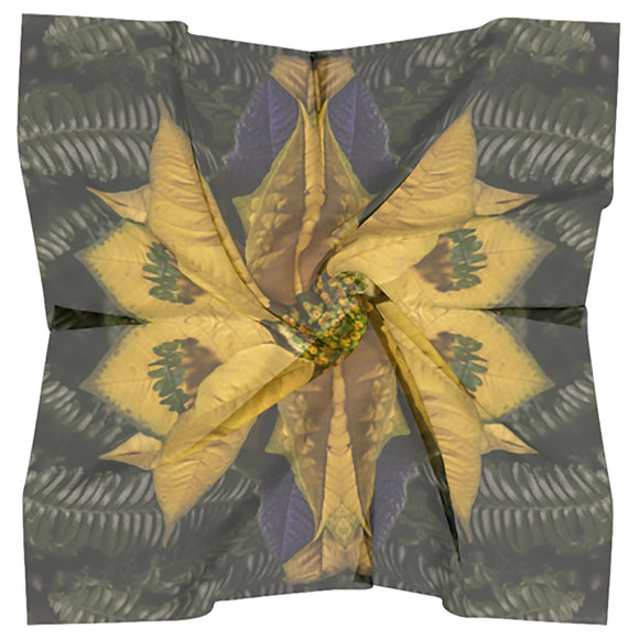 Square scarf with a yellow poinsettia design